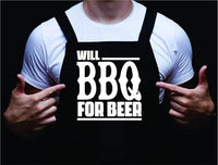 Will BBQ for Beer, Funny Men's Grilling Apron, BBQ Apron for Husband, Barbecue Gift for Pop, Backyard Cooking, Summer Time, BBQ Aprons