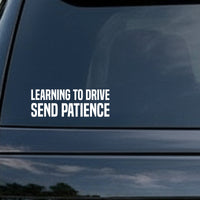 White bold text reading 'Learning To Drive Send Patience' on a black background in a simple block font