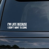 Bold white text on black background saying I'm Late Because I Didn't Want To Come in two lines, simple block font style