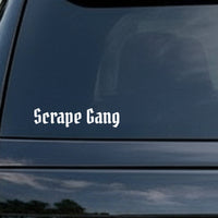 White gothic blackletter text reading 'Scrape Gang' on a solid black background in an Old English style font