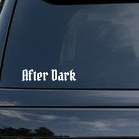 White gothic blackletter text saying After Dark on a solid black background in Old English style font.