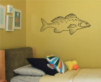 Black line drawing of a fish with detailed fins and scales in a simple side profile on a white background.