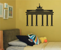 Black silhouette vinyl wall decal of the Brandenburg Gate in Berlin with six columns and a quadriga sculpture on top.