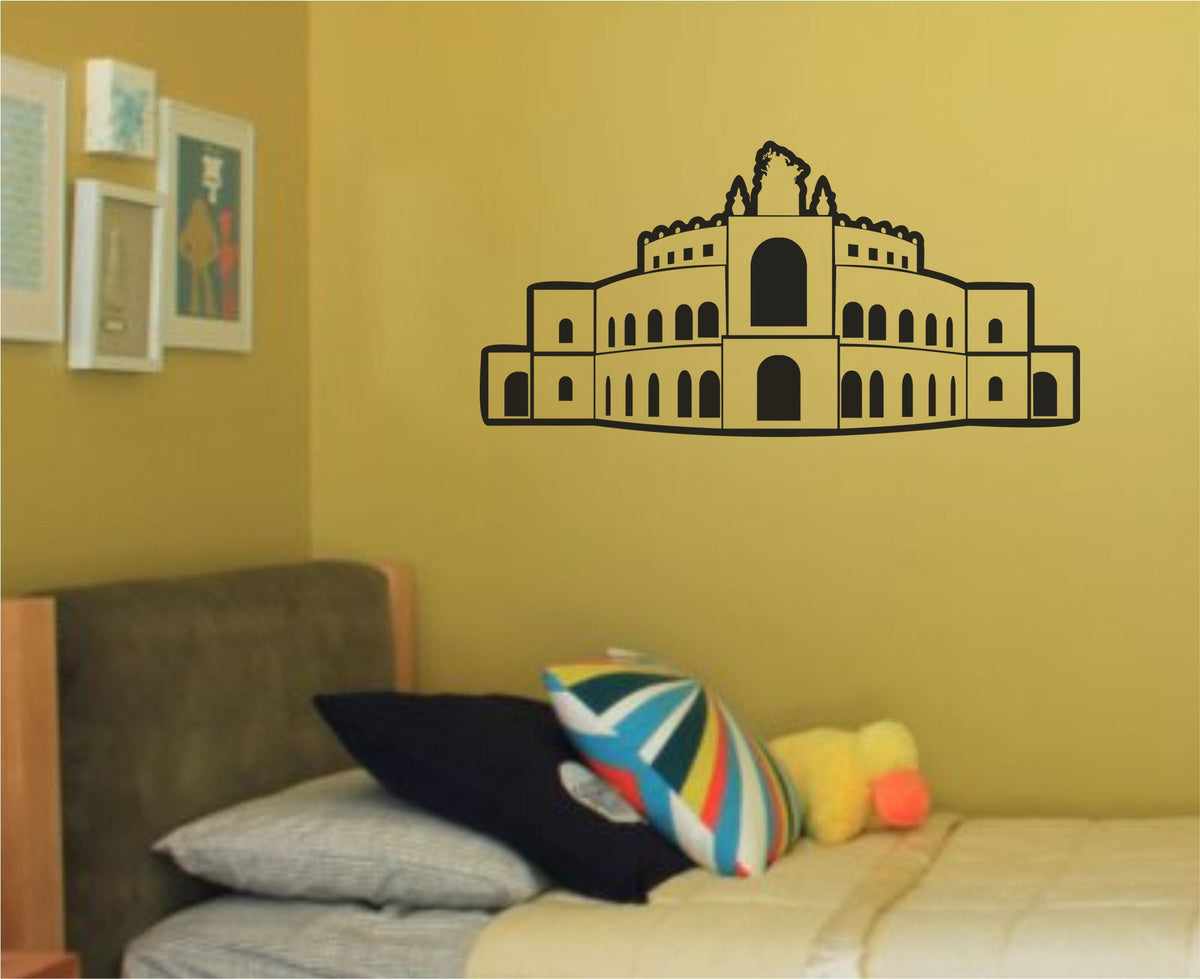 Black silhouette vinyl decal of a historic Dresden building with arches and decorative roof details in minimalist style