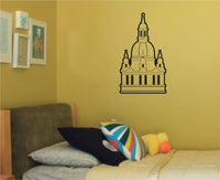 Black and white silhouette vinyl decal of a Dresden landmark building with domed roof and architectural towers, line art style.