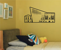 Black silhouette vinyl wall decal depicting modern architectural landmarks of Dresden city in a clean, minimalist style.