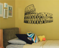Black silhouette illustration of the ancient Rome Colosseum with detailed arches and structure on a white background
