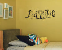 Black silhouette vinyl wall decal of Stonehenge ancient stone circle landmark with detailed stone shapes and shadows