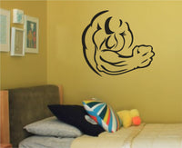Black and white illustration of a flexed muscular arm in a bold athletic style shown as a vinyl wall decal.