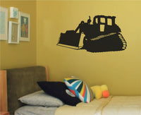 Black silhouette of a bulldozer construction vehicle with detailed tracks and blade in a simple one-color vinyl style
