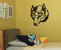 Black and white stylized wolf head illustration in bold silhouette style for wall decal decoration