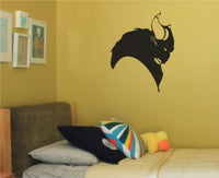 Black vinyl wall decal of a buffalo head silhouette with detailed horns and fur in a side profile view