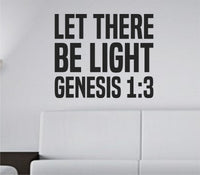 Black vinyl wall decal with the text LET THERE BE LIGHT in bold tall block letters on a white background