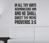 Black vinyl wall decal with Proverbs 3:6 Bible verse in bold, tall block letters on a white background.
