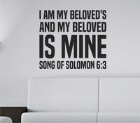 Bold black vinyl wall decal with Song of Solomon 6:3 scripture in tall block lettering on white background.