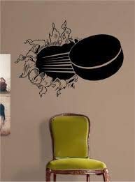 Dabbledown Decals Ice Hockey Puck Ripping Bursting Through Wall Vinyl Wall Decal Sticker Art Sports Kid Children Ball Nursery Boy Teen Sticker Wall Mural Art Graphic Sports Teen Kid Nursery