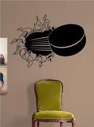 Ice Hockey Puck Ripping Bursting Through Wall Version DD101 Vinyl Wall Decal Sticker Art Sports Kid Children Ball Nursery Boy Teen Sticker Wall Mural Art Graphic Sports Teen Kid Nursery