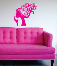 Girl with Flowers in Hair Wall Vinyl Decal Art Graphic Flower