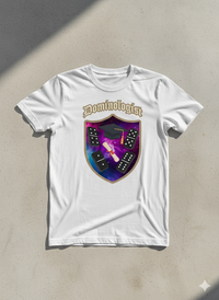 Dominologist T-Shirt – Cosmic Domino Master Shield Design
