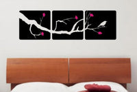 3 Panel Cherry Blossom Tree and Bird Decal Sticker Wall Modern Beautiful Boy Girl