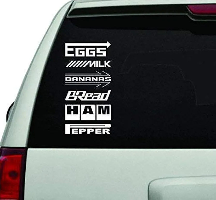 Eggs Milk Banana Bread Ham Pepper Grocery Getter Groceries JDM Car Truck Window Windshield Lettering Decal Sticker