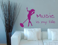 Music Is My Life Singer Decal Sticker Wall Art Sing Rock Star Microphone