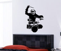 Monkey Drummer Decal Wall Sticker Music Punk Kids Teen Instrument Funny