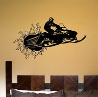 Snowmobile Rider Bursting Thru Wal Version DD101 Vinyl Wall Decal Sticker Art Sport Winter Snow Ski