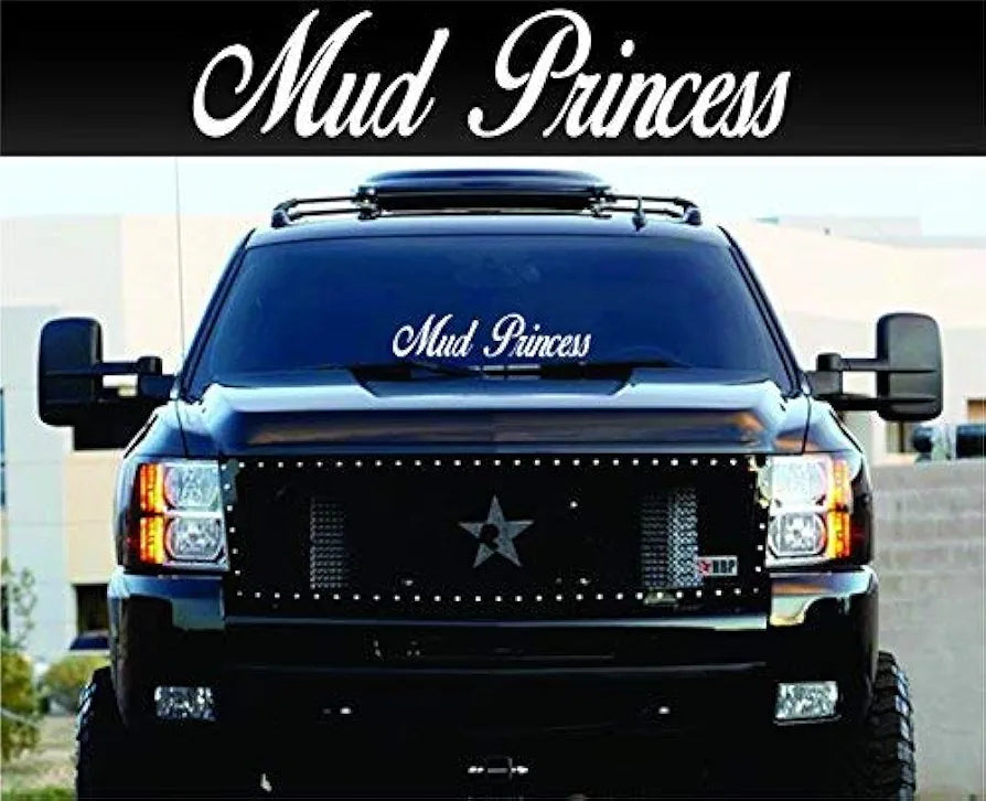 Dabbledown Decals Mud Princess Extra Large Version Car Window Windshield Banner Lettering Decal Sticker Decals Stickers Girl JDM Drift