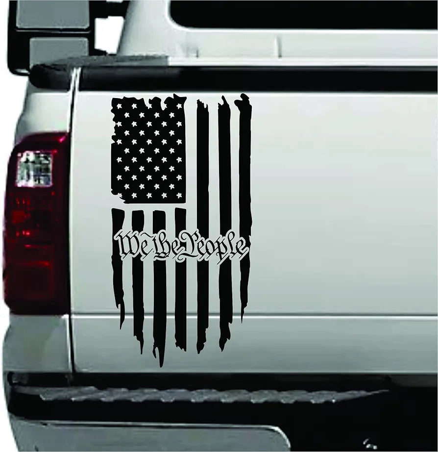 Dabbledown We The People Distressed Grunge American USA US Flag Truck Tailgate Vinyl Sticker Compatible with Most Trucks Military Trump Army USAF USMC US Navy 11" x 20" 