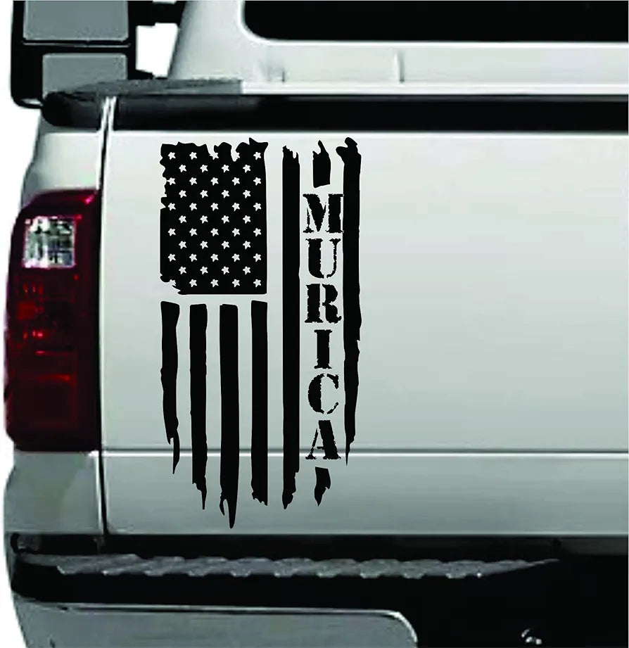 Dabbledown Murica Distressed Grunge American USA US Flag Truck Tailgate Vinyl Sticker Compatible with Most Trucks Military Trump Army USAF USMC US Navy 11" x 20" 