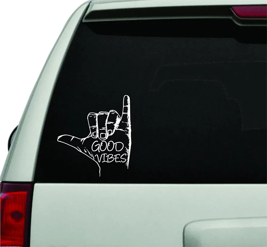 Dabbledown Decals Good Vibes Shaka Hand Small Version Car Window Windshield Lettering Decal Sticker Decals Stickers Girl JDM Drift