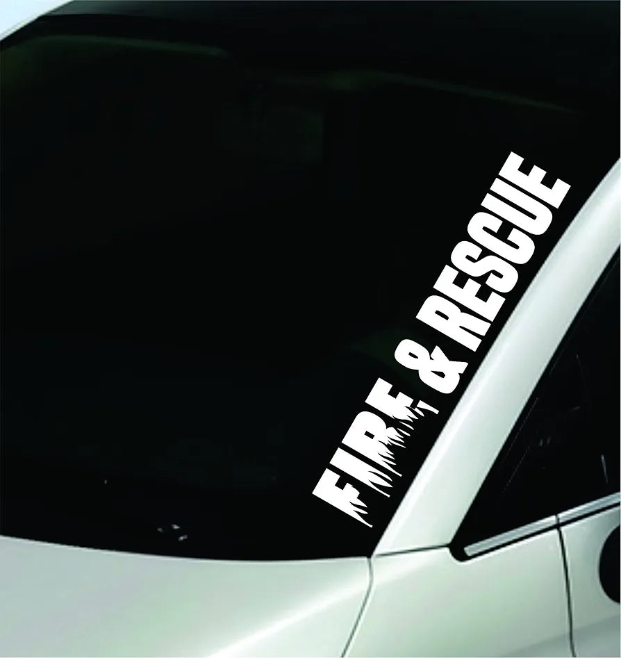 Dabbledown Decals Fire and Rescue Large Version Car Window Windshield Banner Lettering Decal Sticker Decals Stickers Girl JDM Drift