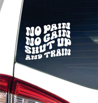 Dabbledown No Pain No Gain Shut Up and Train 5x6 Car Truck Window Windshield Lettering Quote Decal Sticker Decals Stickers JDM Automobile