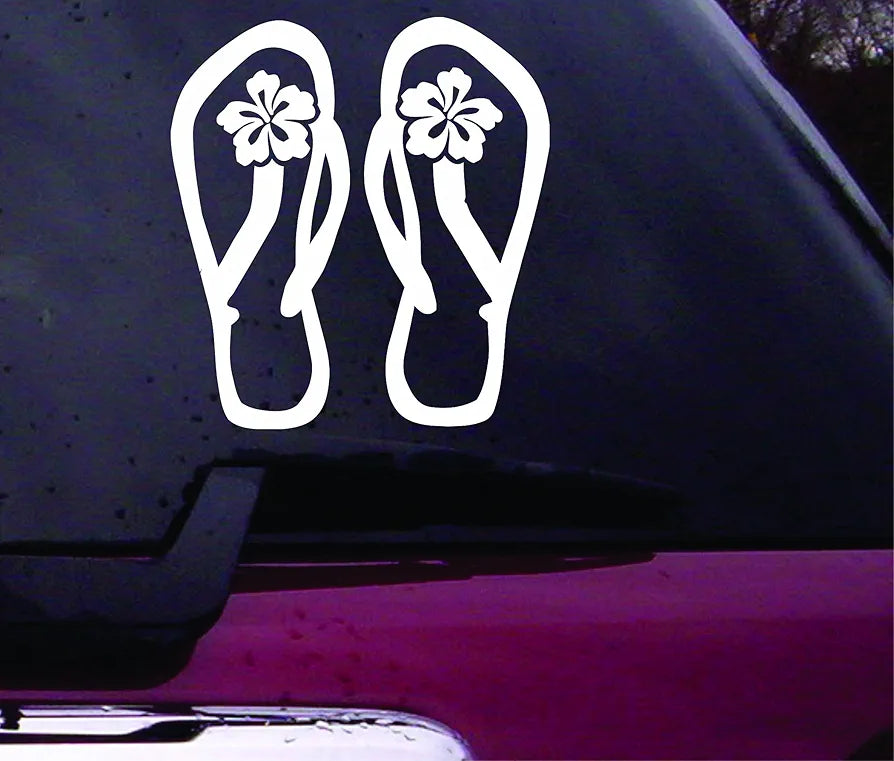 Flip Flops with Hibiscus Decal Sticker Vinyl Decal Sticker Art Graphic Stickers Laptop Car Window