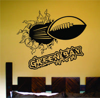 Official Dabbledown Decals Green Bay City Football Ripping Bursting Through Wall Large Size Vinyl Wall Decal Sticker Art Sports Kid Children Ball Wisconsin