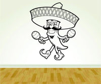 Mexican Food Sombrero Hat Jalepeno Restaurant Business Logo Vinyl Decal Sticker Wall Boy Girl Mexican01OCC4 24x28