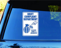 Drift Complaint Dept JDM Car Truck Window Windshield Lettering Decal Sticker