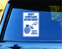 Drift Complaint Dept JDM Car Truck Window Windshield Lettering Decal Sticker