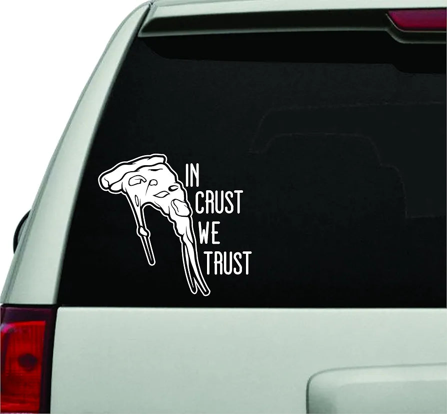 Dabbledown Decals in Crust We Trust Pizza Slice White Version Car Window Windshield Lettering Decal Sticker Decals Stickers Girl JDM Drift