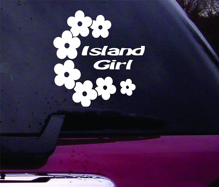 Island Girl with Flowers Decal Sticker Vinyl Decal Sticker Art Graphic Stickers Laptop Car Window