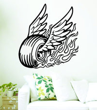 Dabbledown Decals Race car tire with Wings and Flames Drag Racing Wheel Decal Sticker Wall Boy Girl Teen Child es3wheel01bw