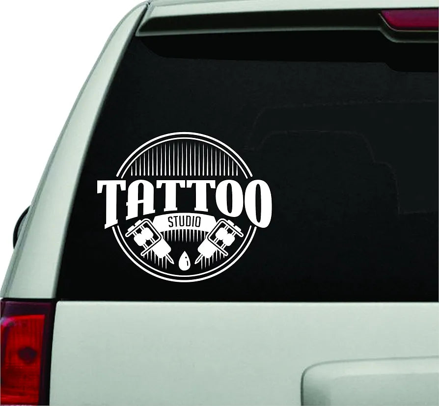 Dabbledown Decals Tattoo Studio White Version Car Window Windshield Lettering Decal Sticker Decals Stickers
