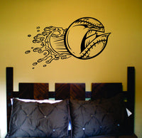 Dabbledown Decals Screaming Baseball Splashing Through Wall Vinyl Wall Decal Sticker Art Sports Kid Children Ball Nursery Boy Teen Homerun