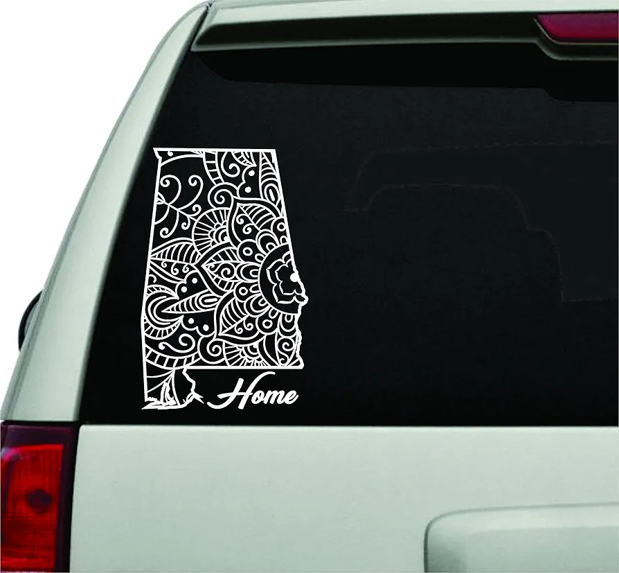 Dabbledown Decals Alabama Mandala State White Version Car Window Windshield Lettering Decal Sticker Decals Stickers Girl JDM Drift