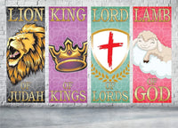 BRAND - Set of 4 Church Banners - Lion of Judah, Lamb of God, Lord of Lords, King of Kings - Religion - Inspirational Quotes - Church Decoration