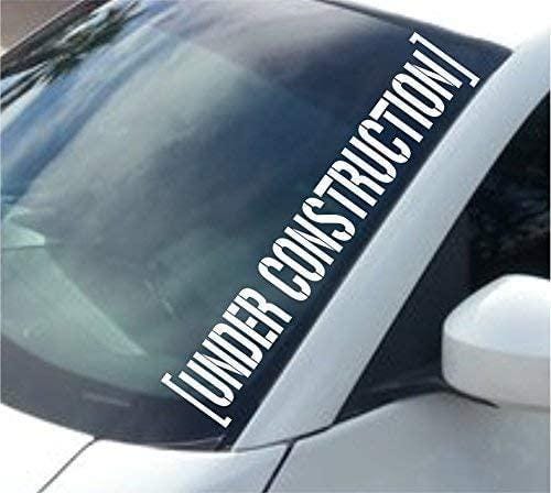 Under Construction White 3.5 x 20 Inch Vinyl Car Window Decal, Windshield Sticker