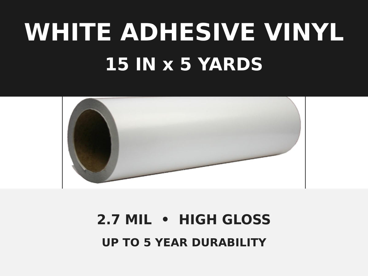 White Permanent Adhesive Vinyl Roll 15 Inch x 5 Yards, Gloss Craft Vinyl for Cricut Silhouette and Sign Making
