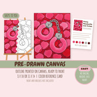 Fuzzy Handcuffs and Petals pre-drawn canvas with the outline printed and ready to paint, plus color reference card