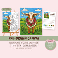 Rose Wreath Longhorn pre-drawn canvas with the outline printed and ready to paint, plus color reference card